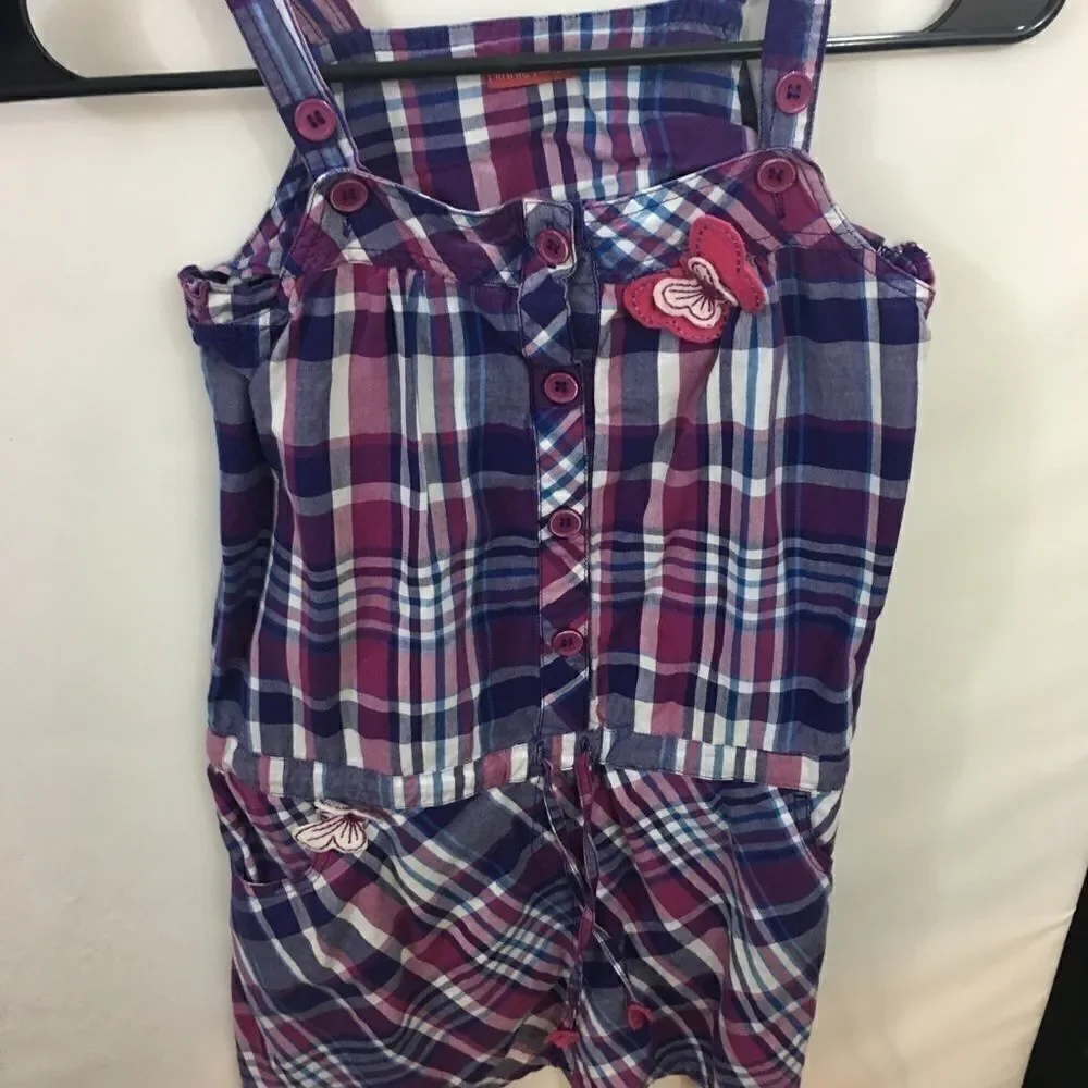Minnie Minors Girls Plaid Dress Sz L Butterflies